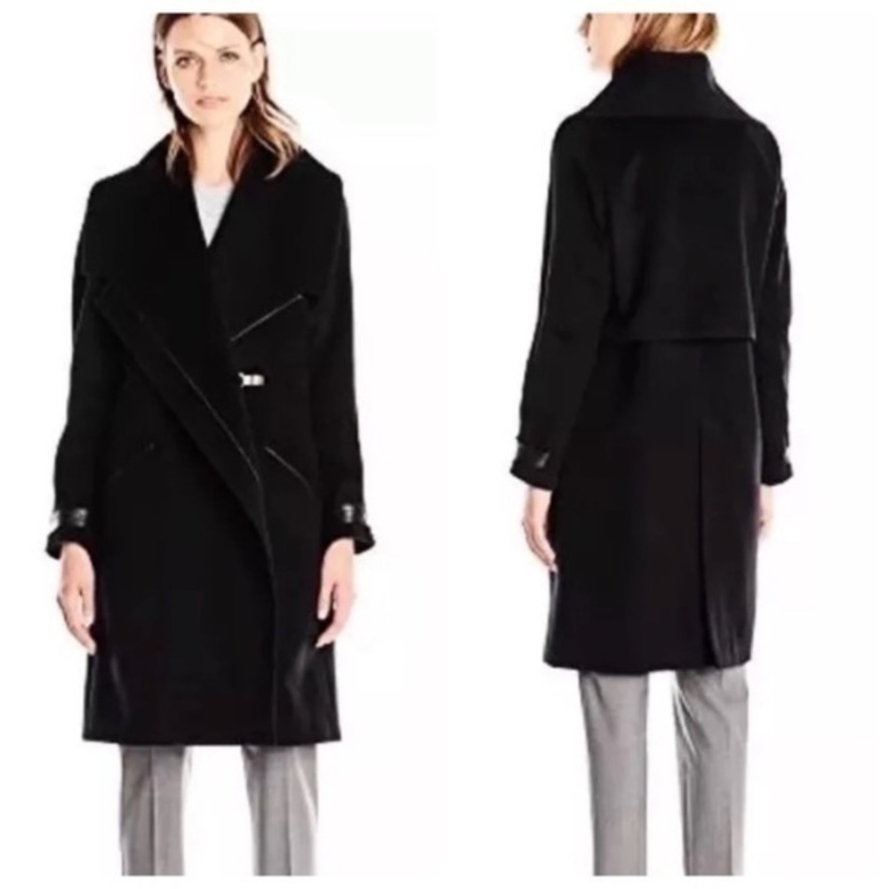 Badgley Mischka Manila womens black wool snap closure coat, size XL